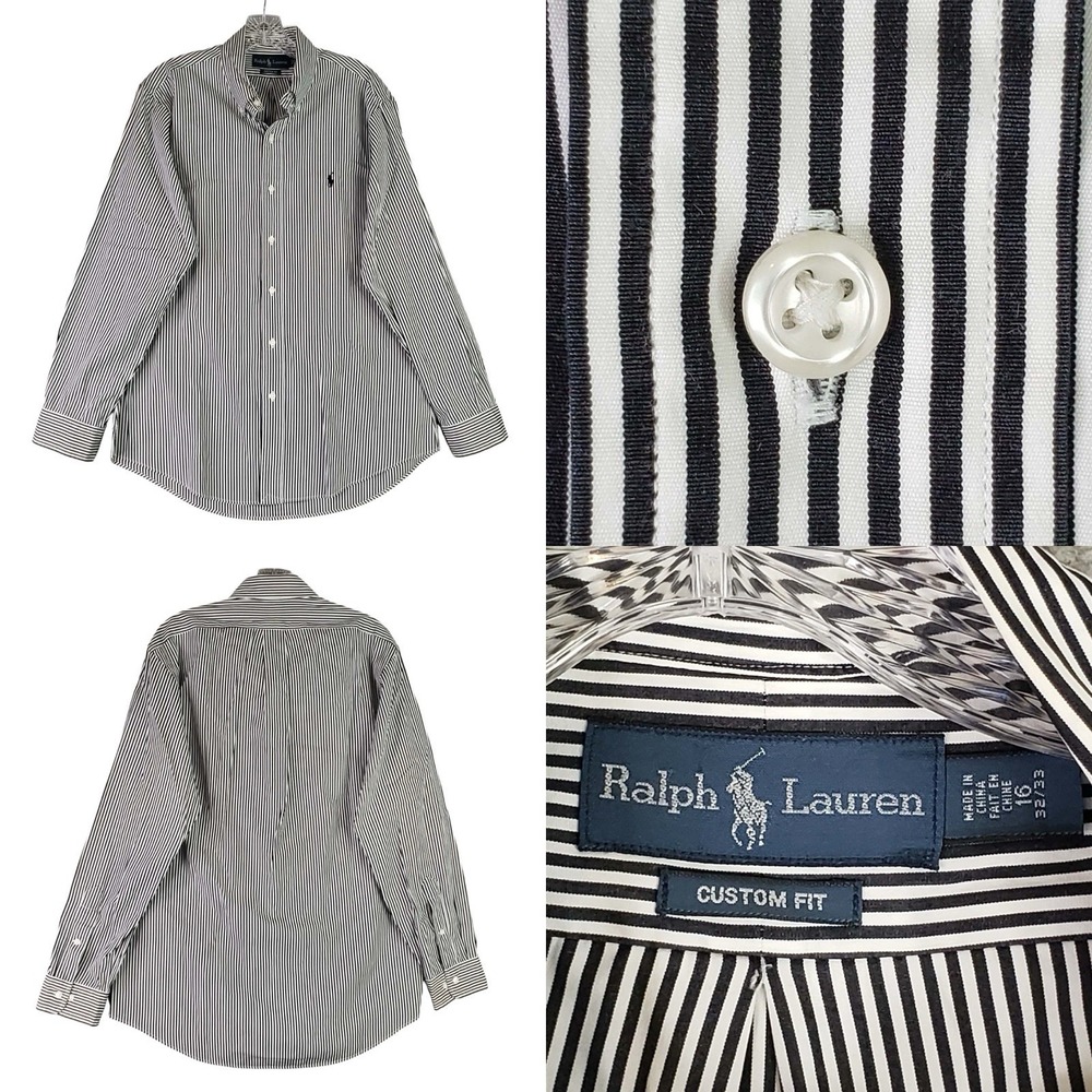 Polo Ralph Lauren Shirt Striped Oxford Button Down Black Mens Medium M 16